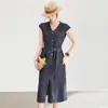 2607810- Vestido Elegante e Deslumbrante, Nova Moda Feminina de Verão, Vestido Jeans Lavado Vintage com Gola de Lapela Estilosa
