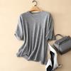 Suéter de Manga Corta de Cachemira Pura Pin Rong para Mujer Otoño e Invierno Nuevo Cuello Redondo Holgado Suave Ceroso Estilo Perezoso Color Sólido Top de Punto Camiseta