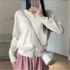 Cardigã de tricô fino novo, macio e glutinoso para o início do outono, feminino, coreano, gola redonda, solto, curto, pequeno, peça externa, suéter, jaqueta, top