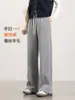Calça de Lã de Seda com Forro de Fleece de Perna Larga para Mulheres Outono e Inverno 2026, Calça Social Reta Casual Espessa, com Caimento Fluido e Emagrecimento