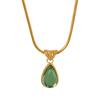 Colar com Pingente de Pedra de Vidro em Forma de Gota Verde e Azul, Design Elegante, Corrente para Clavícula, Aço Titânio, Banhado a Ouro, Não Desbota