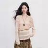 Ropa Zhengqite/ Suéter de Punto Holgado con Cuello Redondo Calado de Ganchillo para Mujer, Nuevo Cubre-Traje de Manga Larga Fresco de Tencel para Proteger del Sol