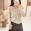 Camisa polo de punto fina de manga larga para mujer de otoño, nueva simple adelgazante, capa base para mujer 2026