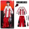 Ropa de Street Dance para Niños Ropa Fresca y Moderna Rayas Rojas 03 Ropa de Presentación Conjunto para Niños hiphop Ropa de Presentación para Niñas