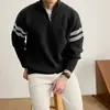 Suéter de bloque de color a rayas 2026 nuevo con media cremallera y cuello alto para hombre, otoño e invierno, de alta gama, talla grande, engrosado, cálido, prenda de abrigo