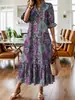 Primavera y verano 2025 nuevo estación independiente de Amazon europea y americana wish transfronterizo vestido estampado de cuello en V talla grande mujer mujer
