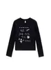 Nuevo Top Negro de Hombro Regular para Primavera y Otoño, Marca de Tendencia Estilo Americano, Diseño Único, Camiseta Versátil a la Moda de Manga Larga