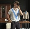 Camisa Polo Tricotada Casual Masculina de Alta Qualidade com Cores Contrastantes, Moderna e Respirável, Fina, de Manga Curta, com Gola Polo, Pulôver Combinando Cores, Camiseta Básica
