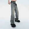 Jeans Retrô Americano para Homens de Primavera e Outono, Novo Estilo Masculino Nostálgico Azul Lavado Vintage Jeans de Perna Reta Tendência