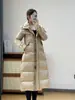 Chaqueta de plumas de alta gama para mujer, larga, con capucha, entallada en la cintura, nueva, GB 90, abrigo de plumón de pato blanco, gabardina de temperamento al por mayor