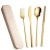 Venta al por mayor Acero Inoxidable 304 Vajilla Portátil Estudiante Coreano Cuchillo Cuchara Palillos Tenedor Cuchara Palillos Regalo Conjunto Transfronterizo
