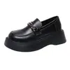 Mocasines Negros de Suela Gruesa para Mujer 2026 Nuevo Estilo de Primavera Zapatos que Aumentan la Altura para Combinar con Faldas Zapatos Slip-On con Hebilla JK para Mujer