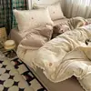 Juego de Ropa de Cama de Algodón Suave Super Suave Método Antiguo Lavado con Agua Juego de Cuatro Piezas Retro Todo Algodón Algodón Puro Encaje Funda Nórdica Sábana Ajustada Ropa de Cama para Dormitorio de Estudiantes