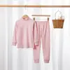 Conjunto de Ropa Interior Térmica de Algodón Otoñal para Niños, Camiseta Base de Algodón de Cuello Medio para Niñas, Pijama para Adolescentes