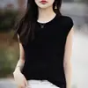 Nuevo Chaleco de Punto de Algodón Puro con Cuello Redondo para Mujer Primavera y Verano, Top Básico sin Mangas de Color Sólido Calado