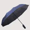 Guarda-chuva automático com cabo de argola grande, resistente ao vento, guarda-sol com revestimento preto, dobrável com gancho, para homens e mulheres, ampliado e espessado, guarda-sol de proteção solar