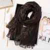 Bufanda Plegada Floral Literaria Retro, Bufanda de Seda Arrugada Cálida y Ligera de Otoño e Invierno, Bufanda de Gasa Larga a Rayas Versátil y Elegante