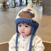 Gorro de lana grueso y lindo para niños, gorro de punto a prueba de frío, protección cálida para las orejas, gorro de invierno para bebé para exteriores, a prueba de viento y adorable