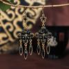 Novos acessórios de estilo étnico retrô brincos longos de franja com furo de diamante azul oco brincos de liga de diamante femininos atacado