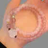 Nuevo Pulsera de Doble Círculo Rosa de Cristal, Cristal de Fresa y Amatista Estilo Princesa Dulce Estilo Chino con un Toque de Lujo Ligero y de Alta Gama, con un Diseño de Zorro de Nueve Colas