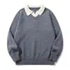 Marca retro de moda estilo japonés Rumeng, suéter de punto falso de dos piezas con cuello en V, unisex, corte holgado, colección de otoño, top de punto casual para parejas