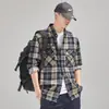 Camisa jacket de algodón puro a cuadros informal de manga larga para hombre, estilo japonés suelto retro 206, otoño e invierno, ropa de trabajo americana