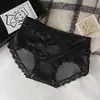 Calcinhas Femininas de Cetim com Renda de Luxo Leve, Renda Sexy Vazada, Laço de Desejo Puro, Cintura Média, Ajustadas ao Corpo, Calcinhas Respiráveis