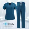 Ropa de trabajo médica de cuello en V con abertura, bolsillo, manga corta, elástico en cuatro lados, traje de secado rápido para quirófano, para hombres y mujeres, para lavar a mano