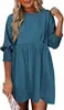 Ropa de Mujer Transfronteriza Europea y Americana 2026 Amazon Shein Cuello Redondo Cintura Ajustada Puños Plisados Vestido Casual