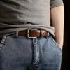 Cinto Masculino de Couro Genuíno Estilo Retrô para Negócios, Cinto Estudantil Versão Coreana para Jovens, Chapéu da Moda