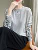 Suéter fino de lana con cuello redondo y bordado estilo chino para mujer, otoño 2024