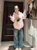 Sudadera con Capucha Rosa Estampada Divertida de Dachshund Coreano para Mujer Otoño e Invierno 2025 Felpa Plus Cálida y la Más Fácil de Combinar