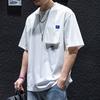 Camiseta Masculina de Algodão Puro, Manga Curta, Modelagem Solta, Tamanho Grande, Gola Redonda, Meia Manga, Bolso Tridimensional, Antibacteriana, Respirável, Marca Tendência, Verão 2025
