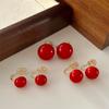 Clip de oreja de perla Doudou color rojo vino para mujer, estilo retro de Hong Kong, rojo sin oreja, Año Nuevo, caliente, joyería de oreja de alta calidad