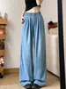 Calça Jeans Retrô Azul Tencel Macio Feminina Verão 2026 Nova Cintura Alta Solta Emagrecimento Fina Casual Perna Larga