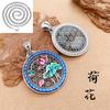 Colgante de flor de peonía azul quemada de marca redonda S999 de plata auspiciosa Fugui, colgante de estilo nacional Fugui con esmalte de marea nacional.