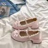 Zapatos de Cuero Redondos Estilo Francés con Lazo y Tacón Grueso para Mujer 2026, Versátiles Zapatos Mary Jane de Boca Baja