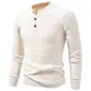 Suéter Henley para hombre de otoño e invierno, tejido de punto trenzado, color liso, manga larga, jersey, casual, corte ajustado, prenda interior