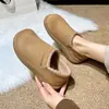 Nuevas botas de nieve de invierno 2026 para mujer, forradas de felpa y cálidas, sin cordones, caña baja, antideslizantes, suela plana, estilo Birkenstock
