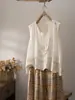 Top de Abrigo Casual sin Mangas de Cuello Redondo con Bordado de Encaje Tridimensional de Color Sólido Artístico para Mujer Tallas Grandes para Verano