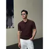 Camisa POLO de Tricô Masculina de Manga Curta Versátil, Jacquard Color Block de Verão, Fresca como Gelo, Seda, Luxo Leve, Nobre, para Exibição