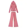 Sudadera con capucha y cremallera Derong Yoga + Pantalones acampanados con cordón de cintura alta - Pantalones casuales - Traje deportivo para mujer