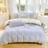 Jie Liya Algodón Puro Hilo 40S Teñido en Hilo Algodón Lavado Rayas Borde de Concha Estilo Japonés Juego de Cama de Cuatro Piezas Funda de Edredón Individual Disponible para Mayorista