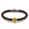 Chapado en Oro 3D Imitación Oro Fuerza Sabiduría Protección Coraje Fe Tatuajes de la Suerte Pulsera de Cuerda de Cuero Colgante Cuentas