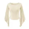 26153-2026 Estilo Nuevo Primavera/Verano Top Casual de Hombros Descubiertos Puro Deseo para Mujer Ajustado Sexy Adelgazante Camiseta de Manga Larga