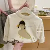 ¡Pato SieteLindo Limón Salado! Suéter de Punto para Niña Otoño/Invierno Cuello Redondo Bordado de Dibujos Animados Tejido Pantalones Falsos de Dos Piezas