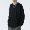 Camiseta interior básica informal a rayas blancas y negras para hombre, talla grande, suéter interior, cuello redondo, manga larga holgada