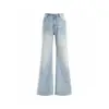 Calça Jeans Azul Claro Micro-Flare para Mulheres Outono Novo Estilo Lavado Cintura Alta Solta Perna Larga Reta Slim Comprimento Total
