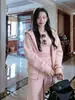 Jaqueta de moletom curta rosa para mulheres, calça de moletom de outono, conjunto esportivo casual, conjunto completo estilo coreano, conjunto estilo Miu