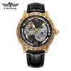 Ganador Moda Masculina Estilo Europeo y Americano Reloj Mecánico Semi-Automático Retro Tallado Calado Movimiento Mecánico